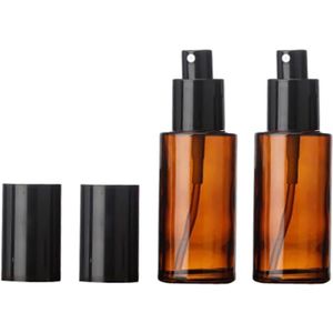 2 Stuks 60ml Amber Glazen Sprayflessen - Fijne Spray - Reis - Cosmetische Sprayfles voor Essentiële Olie - Toner - Make-up
