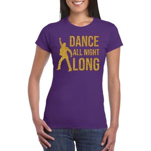 Gouden muziek t-shirt / shirt Dance all night long - paars - voor dames - muziek shirts / discothema / 70s / 80s / outfit M