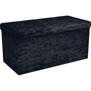 Intirilife Opvouwbare bank 76x38x38 cm in zwart fluweel - zitkubus met opbergruimte en deksel met fluwelen hoes - zitkubus voetensteun opbergkist zitkruk