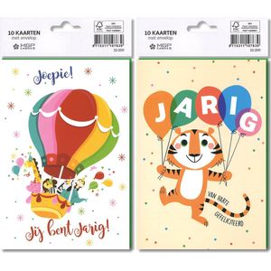 MGPcards - 10x dubbele wenskaart met gekleurde envelop - Verjaardag - Jarig - Kinderen - 11.5 x 17 cm