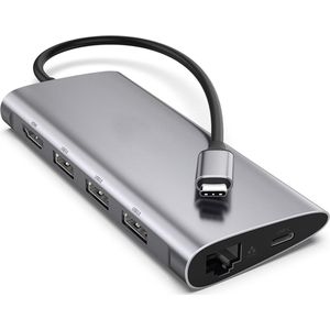 M-TECK 8-in-1 USB-C Hub Docking Station met HDMI - 3 x USB-3.0 - USB-C (Opladen) - SD/Micro SD - Ethernet - Geschikt voor Laptops, Tablets en MacBooks