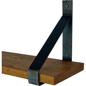 GoudmetHout Massief Eiken Wandplank - 120x20 cm - Donker eiken - Industriële plankdragers - zonder coating - Staal - Wandplank hout