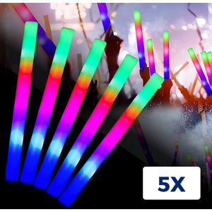 5x Led Foam Sticks - Multicolor Led - Lange Brandduur - Neon Party Sticks - Verjaardag Feest Versiering - Foam Lichtstaaf - Lampjes Kerst - Glow in The Dark