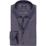 OLYMP Luxor modern fit overhemd - structuur - marine blauw - Strijkvrij - Boordmaat: 41