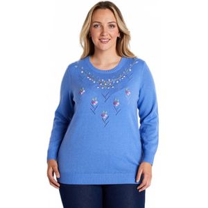 Zachte effen geborduurde trui met ronde hals