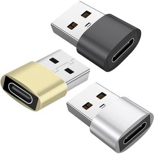 3-pack USB-C naar USB OTG-adapter voor iPhone 11 12 13 Pro Samsung Galaxy S22 S21 S20 MacBook Laptops - Zwart Goud Zilver