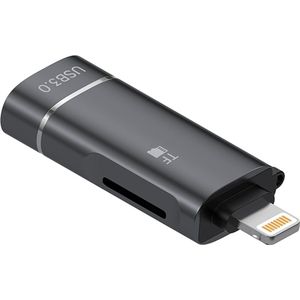 8-Pin (Lightning) naar USB 3.0 + Micro SD (TF) kaartlezer adapter kabel - geschikt voor Telefoon en Laptop - zwart