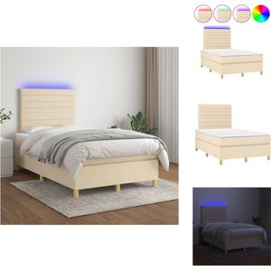 vidaXL Boxspring - LED - 120 x 200 cm - Crème+Kleurrijke Verlichting - Bed