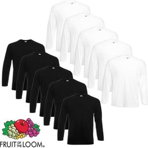 Fruit of the Loom 10 Longsleeve T-shirts valueweight zwart/wit XXL