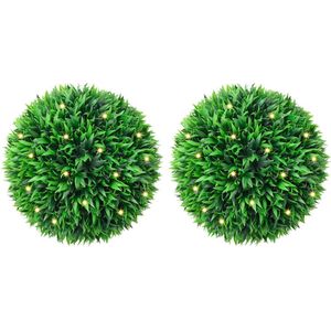 vidaXL - Kunstbuxusballen - met - LED-verlichting - 2 - st - 47 - cm - groen