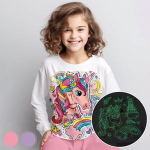 Eenhoorn Sprookje - Glow-in-the-dark pyjama - licht roze - maat 92-98 - 2 jaar - 100% katoen