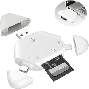 Multi-Port - 4-in-1 Universele SD TF Kaartlezer - SD/Micro SD Kaartlezer - Hoge Snelheid Kaartlezer - Camera Geheugenkaartlezer voor Android Telefoon - PC - Notebook - Camera - Wit