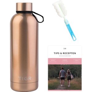 TIGR Minimalist - Drinkfles met Thermosfunctie - 500ml - Rosé Goud - Afwasborstel - Haakje - eBook