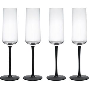 Mikasa Palermo Crystal Champagne Flutes Set van 4, 250ml, Champagne Glazen Set met Zwarte Stelen | 100% Loodvrij Kristal - Geschenkverpakking & Vaatwasserbestendig