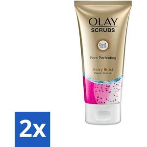 2 x Olay - Pore Berry Burst - Zachte Scrub - Met Aardbei-Extract & Vitaminen B3, B5, E - 150ml - Olay Pore Perfecting Scrub - Gezichts Scrub - Scrub - Stralende Huid - Poriën Vermindering