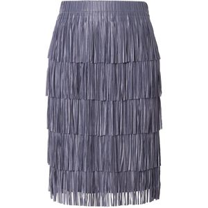MIAMODA MIAMODA - Dames - Rok met franjes straight fit elastische tailleband - Loodgrijs - Maat 42