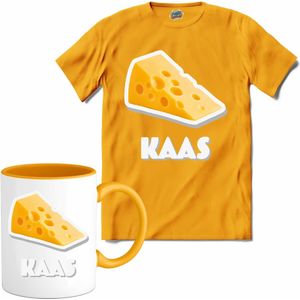 Kaas - grappig verjaardag kleding cadeau - eten teksten - T-Shirt met mok - Heren - Geel - Maat XXL