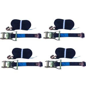 Spanband set van 4 stuks 600x3,5 cm - zwart - breekbelasting 3000 kg