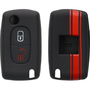 kwmobile autosleutel hoesje geschikt voor Peugeot Citroen 2-knops inklapbare autosleutel - Autosleutel behuizing in rood / zwart - Rallystrepen design
