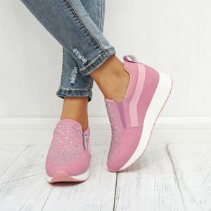 Strass dikke onderkant rits verhoogde dames casual schoenen, maat: 43 (roze)