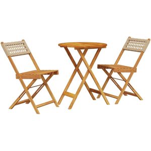 vidaXL Bistroset - Bistrosets - Loungeset - Tuinset - 3-delige Bistroset poly rattan en massief hout beige
