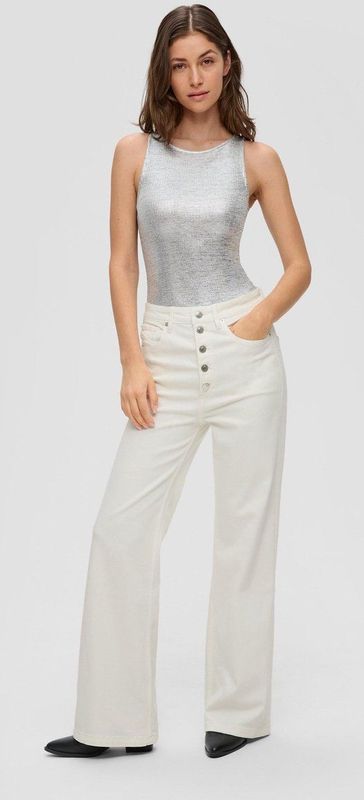 Stretchbroeken - Colored Denim - High Waist - Wide Leg - Effen