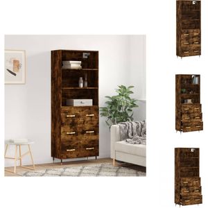 vidaXL Hoge Kast - Gerookt Eiken - Bewerkt Hout - 69.5 x 34 x 180 cm - Keukenkast