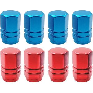 8Pcs Aluminium Ventieldoppen - Universele Auto Ventieldoppen - Stofdichte Doppen voor Motorfietsen - Trucks - Fietsen - Kinderwagens (Rood, Blauw)