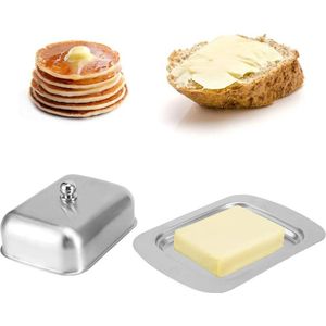 Botervloot met deksel voor aanrecht - roestvrijstalen boterhouder - dubbel bedekte boterhouder - multifunctionele serveerschaal - keukengadgets
