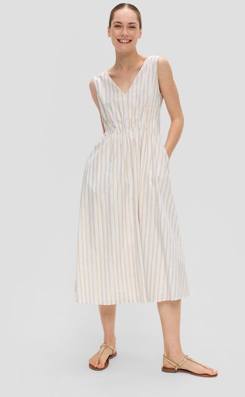 s.Oliver BLACK LABEL - Midi-jurk - Beige - Mouwloos - V-hals