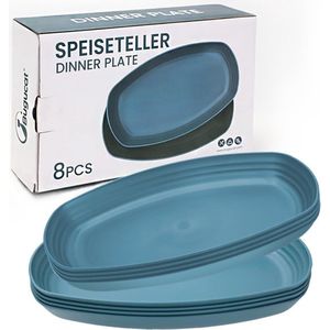 Plastic borden, 8-delige set, kunststof borden van PP, campingservies, magnetron- en vaatwasmachinebestendig, lichte eetborden, herbruikbaar, slaborden voor salade, pizzapasta, BPA-vrij