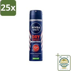 25 x Nivea - Men - Deo Spray - Dry Impact - 48 Uur Lang Werkend - 150 ml - Grootverpakking - Nivea Men Deodorant Spray - Anti-transpirant - 48 Uur Bescherming - Dry Impact - Deodorant Spray