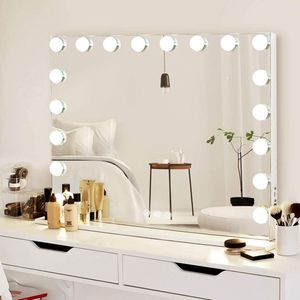 Prachtige Hollywood-spiegel met Verlichting en Kleurtemperatuurinstelling - Oplaadpoort voor Make-up en Dagelijkse Verzorging - Stijlvolle Make-upspiegel voor Thuiskantoor - Maatnaam: 80x60cm-Wit - USB Oplaadbaar