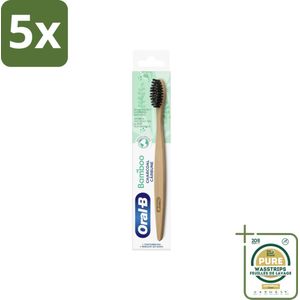 5 x Oral-B - Tandenborstel - Bamboe - Houtskool - 1 Tandenborstel - Grootverpakking - Tandenborstel Houtskool - Houtskool Borsten - Duurzame Tandenborstel - Vegan Tandenborstel - Tandenborstel Bamboe