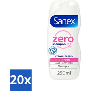 20 x Sanex - Shampoo - Zero% Normal Hair - Milde Reiniging - 250 ml - Siliconenvrije Shampoo - Kleurstoffenvrije Shampoo - Milde Shampoo - PH-huidneutraal - Duurzame Shampoo