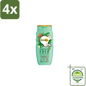 Lovea – Shampoo – Kokos & Groene Thee – Verfrissend – 250 ml - Voordeelverpakking - 4 stuks - Shampoo Kokos en Groene Thee - Natuurlijke haarverzorging