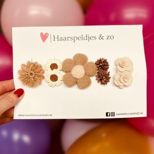 Haarspeldje antislip - baby's - kinderen - meisjes - setje 77 - mix - bloemetjes - bloemetjes - beige/bruin