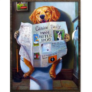 Eagle® Diamond Painting Volwassenen - Hond met Krant - 40x30cm - Ronde Steentjes