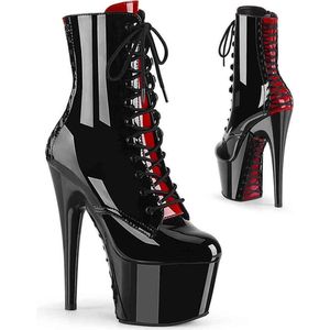 Pleaser - ADORE-1020FH Plateau Laarzen, Paaldans schoenen - Paaldans schoenen - 41 Shoes - Zwart/Rood