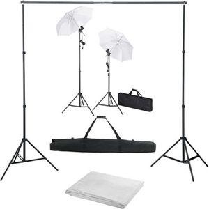 vidaXL - Fotostudioset - met - achtergrond, - lampen - en - paraplu's