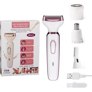 Elektrisch Ladyshave voor vrouwen, 4-in-1 Draadloos Dames Elektrisch Scheerapparaat, oplaadbaar pijnloos elektrisch scheerapparaat Bikinitrimmer Nat en droog ontharen voor gezicht Benen Oksel, neus en wenkbrauw