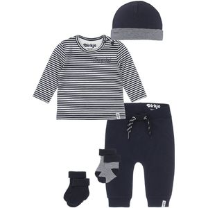 Dirkje Noppies - Bio Basic SET(5delig) Broek Navy - Shirt gestreept - Mutsje aan 2 kanten draagbaar - 2 paar sokjes Maat 50