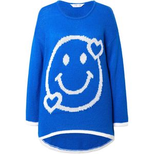 Angel of Style Angel of Style - Dames - Trui A-lijn smiley langere zoom aan de achterkant - Blauw - Maat 54+