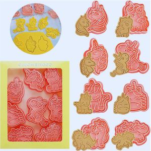 8 Stuks Uitsteekvormen Dieren Koekjessnijders voor Kinderen Koekjessnijders Koekjesvormen 3D Koekjessnijder Handpers Koekjesstempel voor Fondant Taartdecoratie (A)