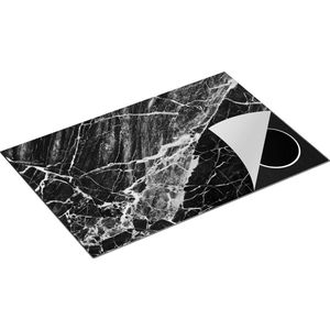 Chefcare Inductie Beschermer Abstracte Kunst - Goud en Donker Blauwe Marmer - Zwart Wit - 80x52 cm - Afdekplaat Inductie - Kookplaat Beschermer - Inductie Mat