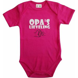 Roze romper met ""Opa's lieveling"" - maat 74/80 - grootvader, babyshower, zwanger, cadeautje, kraamcadeau, grappig, geschenk, baby, tekst, bodieke