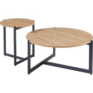 Salontafel set Axelle Eiken - MDF - Rond - 80x80 - Hoogte 40 cm