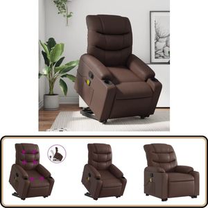 vidaXL Sta-op-massagestoel Kunstleer Bruin Sta-op Massagestoel - Massageruimtelijke Meubels - Elektrisch Bedienbare Stoelen - Bruine Fauteuils - Loungestoel