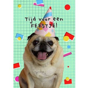 Uitnodiging hond met zonnebril 4x9cm