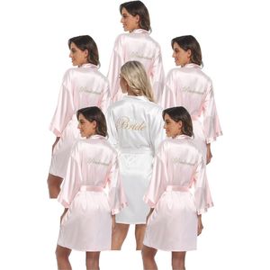 6 Stuks Satijnen Bruiloft Robe Set voor Vrouwen - Kimono Sets voor Bruidsmeisjes en Bruidsdouche